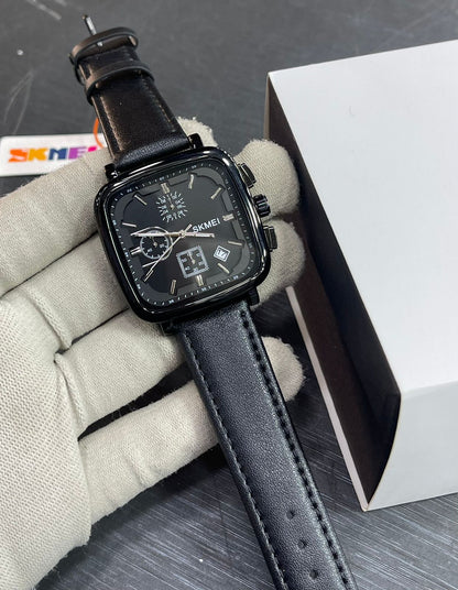 SKMEI Men’s Classic Square Analog Watch – Elegant Leather Band