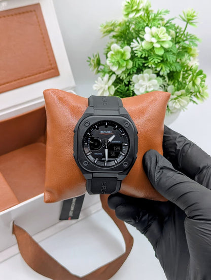 SKMEI Premium Hybrid Sports Watch – Shock-Resistant | Dual Display | Black Edition